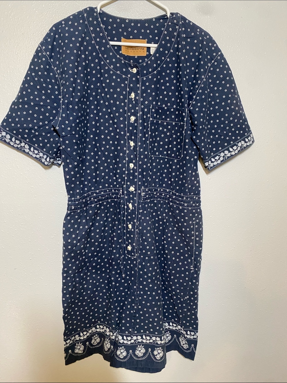 VGT Liz Claiborne Navy Romper with White Star Dot Print